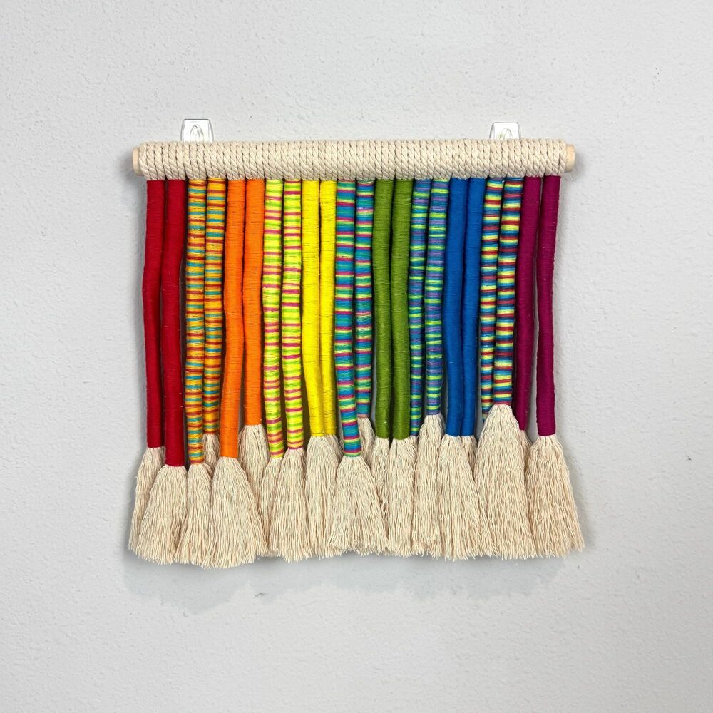 Handmade Macrame Wrapped Cotton Wall Hanging: Brights 12x11.5